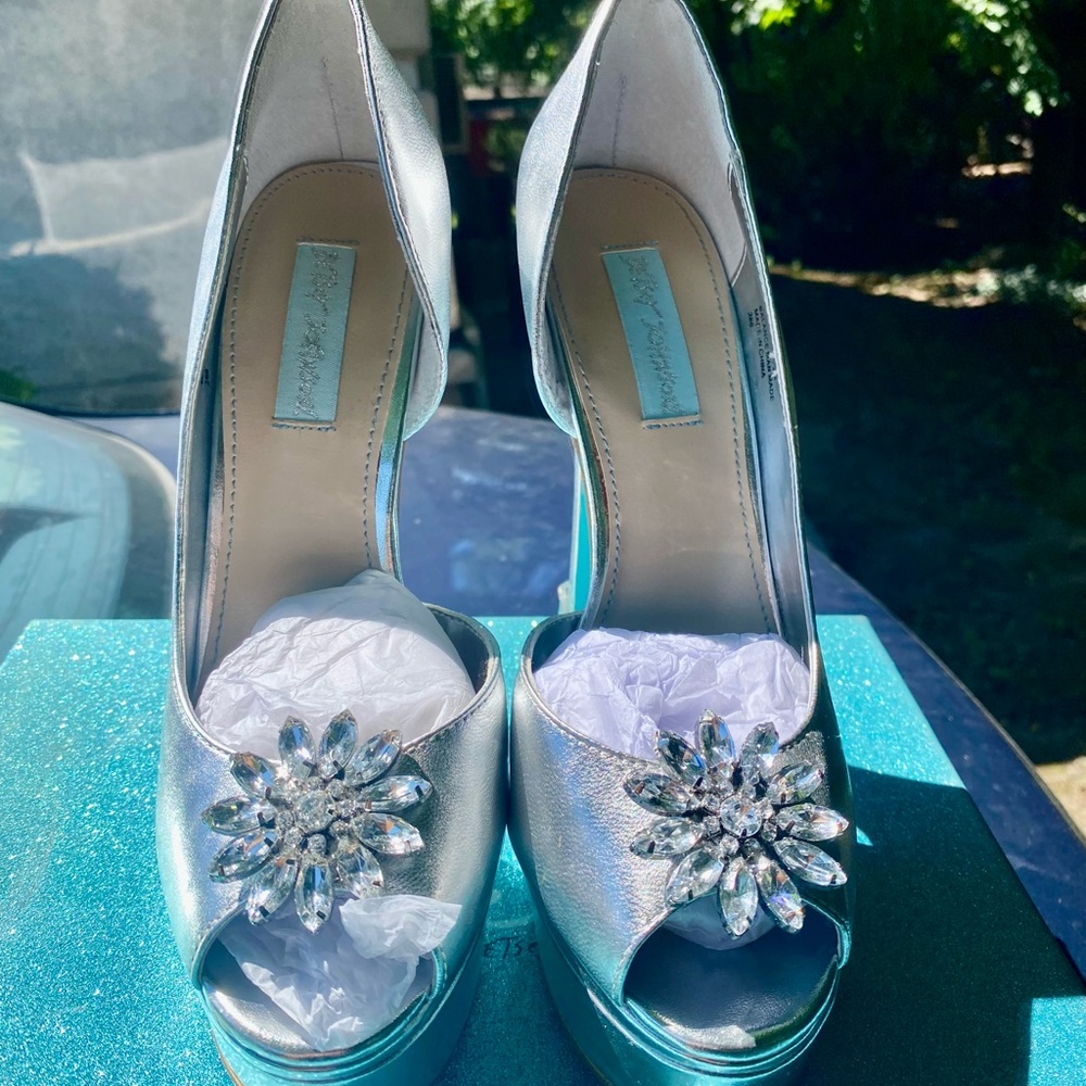 Betsey Johnson Silver Crystal Embellished Heels
